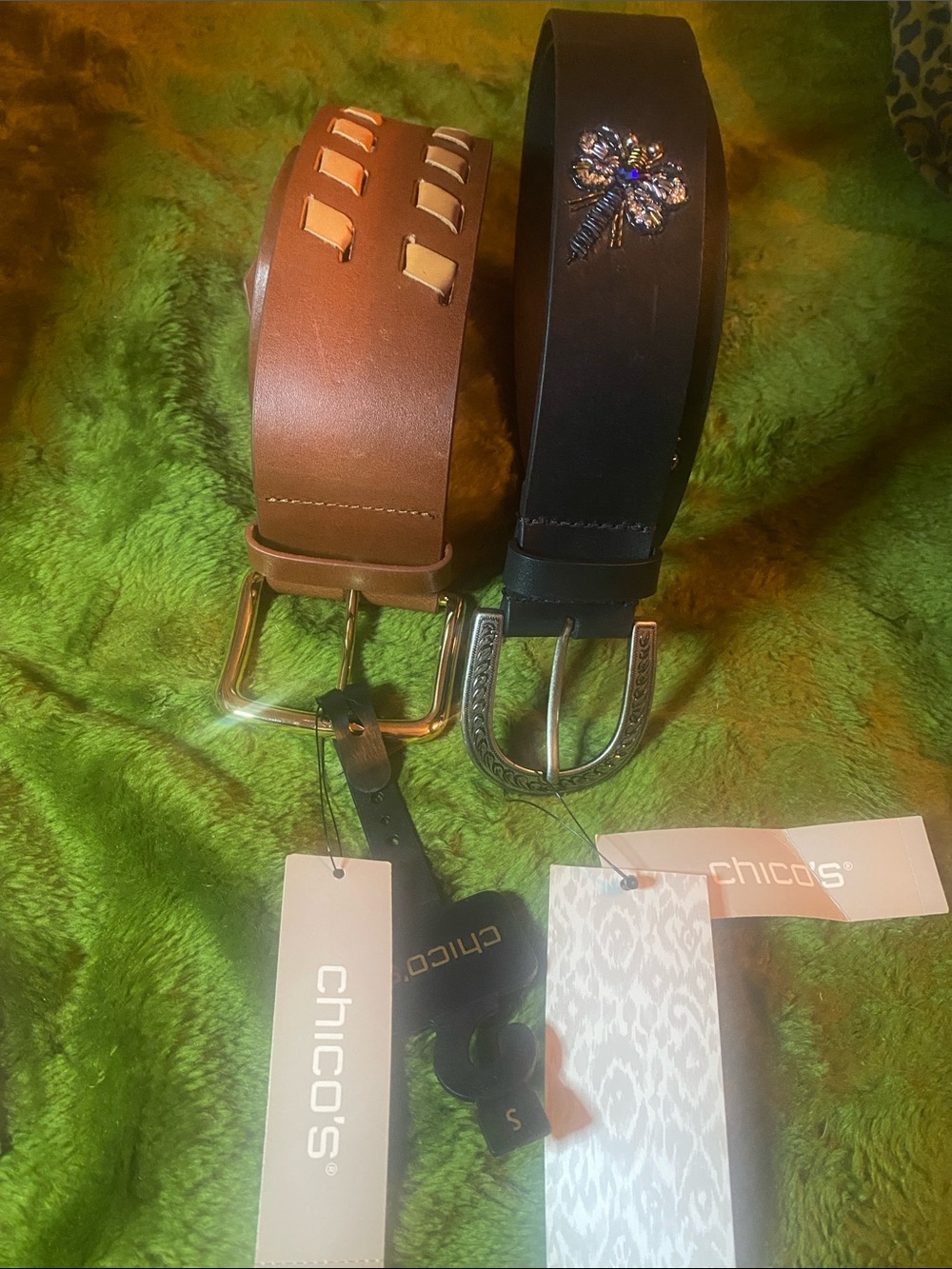 Chico's Women’s Brown and Black Leather Belt Set